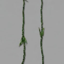 Braided green floral garland with small leaf accents on a gray background