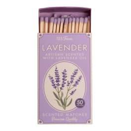 Box of lavender-scented matches with purple-tipped wooden sticks