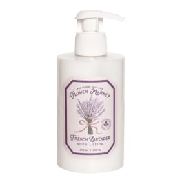 White pump bottle of French Lavender body lotion with a floral label