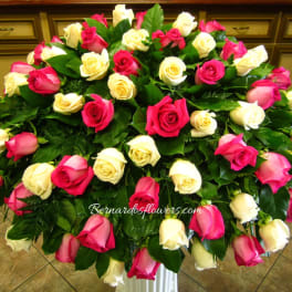 White & Pink Rose Casket Piece