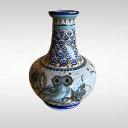 Signed Ken Edwards Pottery Vase with Blue Horned Owl Design, El Palomar, Southwestern Decor