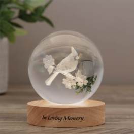 Crystal Keepsake Cardinal Orb With Wood LED Base
