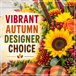 Autumn floral arrangement with sunflowers, roses, and mums