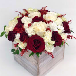 Large Wood box arrangement Red & White
