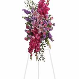 Touching Tribute Standing Spray- Pink and Purple