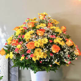 #150 YELLOW AND ORANGE ALTAR ARRANGEMENT