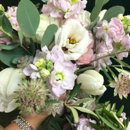 Pastels flower and eucalyptus bouquet