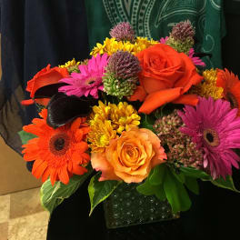 Jewel Rainbow: roses, gerberas, and more