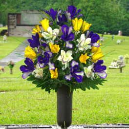 Yellow and Purple Cemetary Cone Bouquet