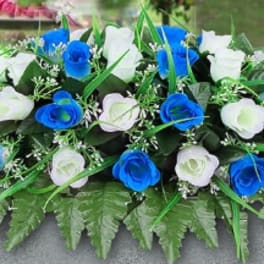 Blue/White Silk Rose Memorial Saddle