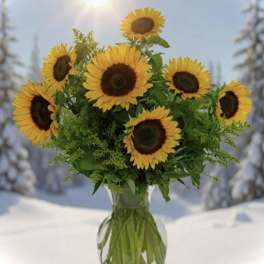 Sunflower bouquet in a clear glass vase