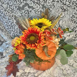 Silk Floral Ceramic Pumpkin