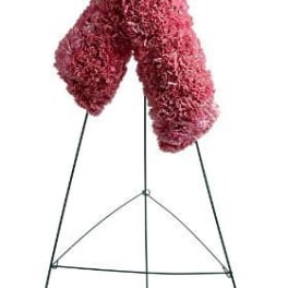 Pink floral ribbon on a metal stand
