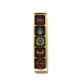 Box of birthday chocolates with decorative message toppers
