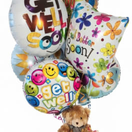 Get Well Wishes Balloons & Bear Bouquet