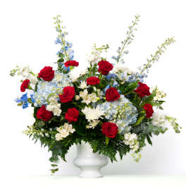 Our Honor Collection: Tribute Urn in Red, White, and Blue Blooms