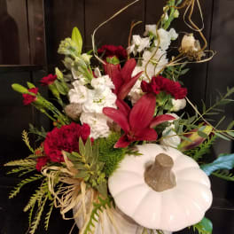 Eckert Florist's White Ceramic Pumpkin *LOCAL DELIVERY ONLY