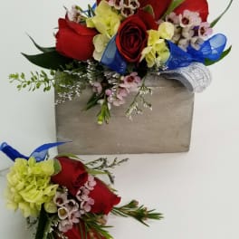 Red and Blue Corsage and Bout set