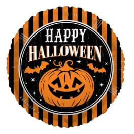 Round Halloween sign with a jack-o'-lantern and bats