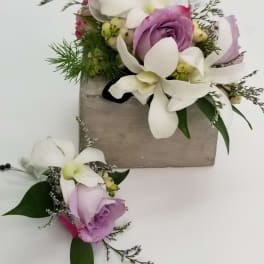 Lavender and White Corsage and Bout Set