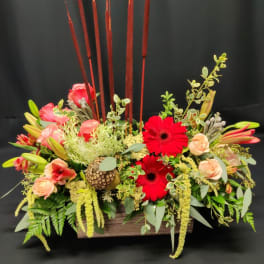 Fall Rose box with Cattails, Deluxe
