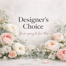 Designer’s Choice floral arrangement with blush and white roses