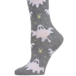 Gray sock with ghost and star pattern