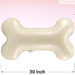 Cream bone-shaped balloon on a pink background with 30 inch text