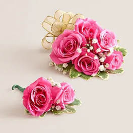 Hot Pink Spray Rose Buttoneer Corsage Combo