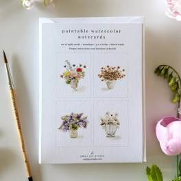 Watercolor notecards set with four small floral bouquet illustrations