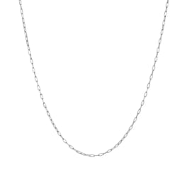 Thin silver chain necklace on a white background