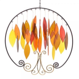 Autumn Fall Tree of Life Metal and Glass Chime