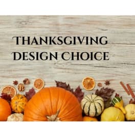 Thanksgiving design choice graphic with pumpkins and dried citrus on wood