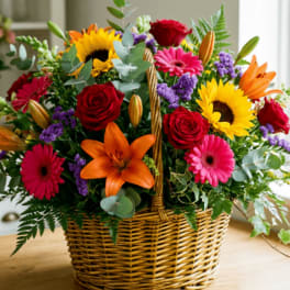 Vibrant Garden Basket – Fresh Mixed Flower Arrangement