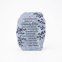 Memorial stone with a grief poem and leaf design