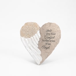 Heart-shaped angel memorial plaque with a comfort message