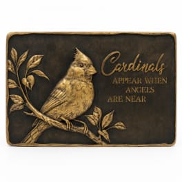 Decorative plaque with a cardinal and the words "Cardinals appear when angels are near"