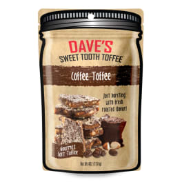 Bag of coffee toffee candy with a jar-style label