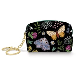 Butterfly-print coin pouch with a gold keychain ring