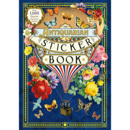 Decorative sticker book cover with flowers, butterflies, and a hot air balloon