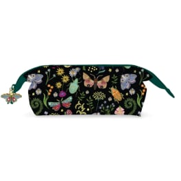 Butterfly-patterned zip pouch with a teal zipper pull
