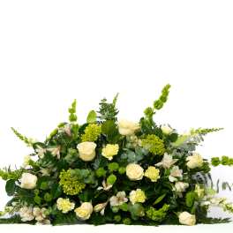 Our Gentle Thoughts Collection: Half Casket Spray in White and Green Blooms
