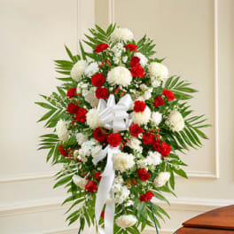Deepest Sympathies Red & White Standing Spray