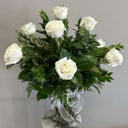 Dozen Long Stem White Roses