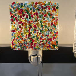 Colorful glass mosaic night light with a square shade
