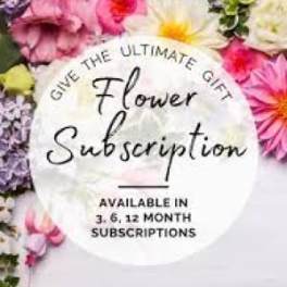 Flower subscription sign surrounded by colorful blooms