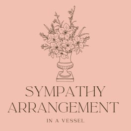 Line drawing of a floral arrangement in a vase on a pink background