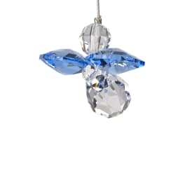 Blue and clear faceted crystal angel ornament hanging by a cord