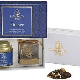 Gift box with tea tin, tea bag, and loose tea leaves