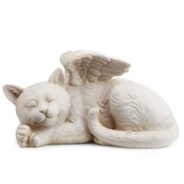 Sleeping white cat figurine with small wings